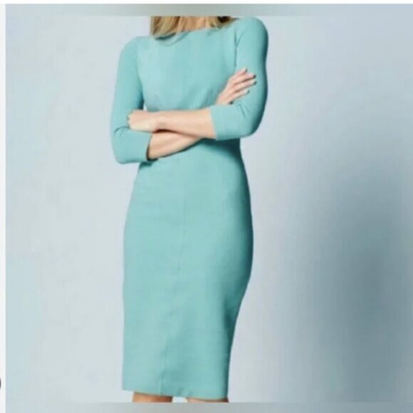 Boden Aurelia Ottoman Ribbed Stretch Robins Egg Blue Sheath Dress US 8L - Picture 2 of 8